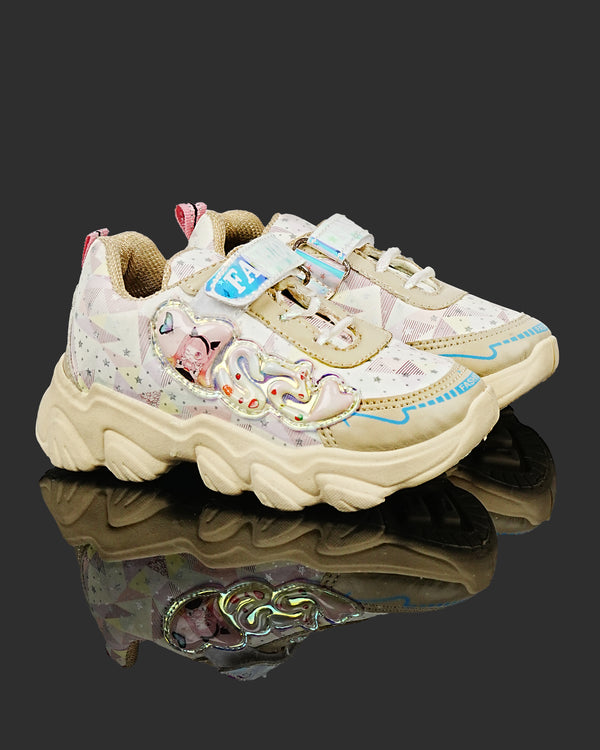 Kids Strap Running Sneakers D-0009-CREAM