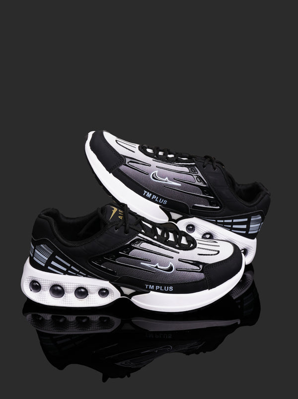 TM PLUS Men’s Air Cushion Sneakers – Black & White Sports Running Shoes