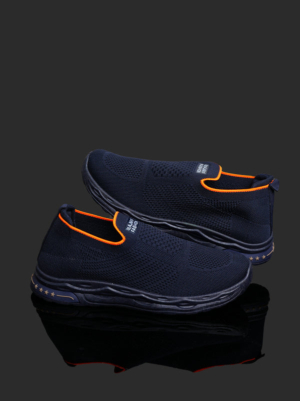 Men's Knit Slip-On Active Sneakers - Navy Blue/Orange Accent